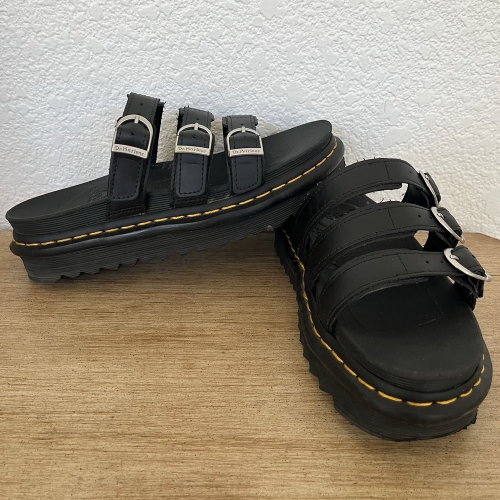 Dr. Martens Blaire Slide Sandals Black Leather Platform Buckle US 7 UK 5 Docs 38